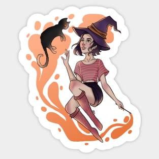 Floating Witch & Her Cat Sticker